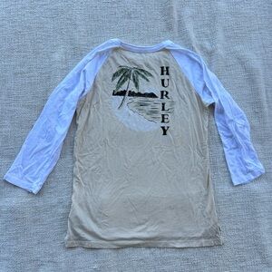 New without tags Hurley Beige & White Raglan Tee with Palm Beach Graphic